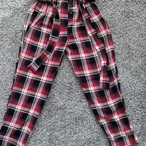 Paper Bag Waist Pants-Red, Black, Beige with cuffed ankles